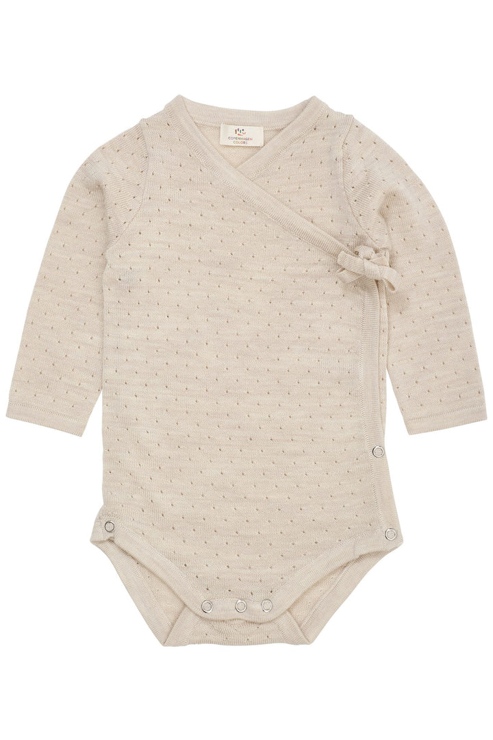 LANGÆRMET BODYSTOCKING M. SIDELUKNING I MERINOULD - PALE CREAM MELANGE