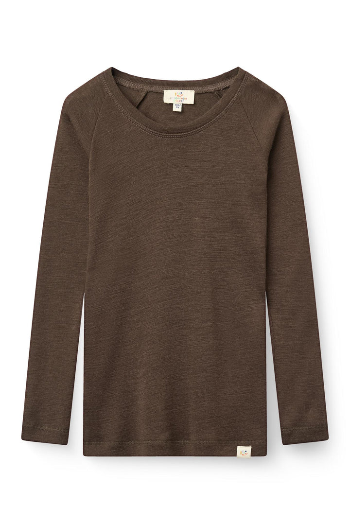 Langærmet T-Shirt i Tynd Merinould - Dk Brown