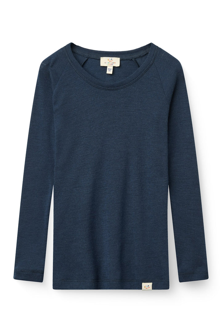 LANGÆRMET T-SHIRT I TYND MERINOULD - NAVY