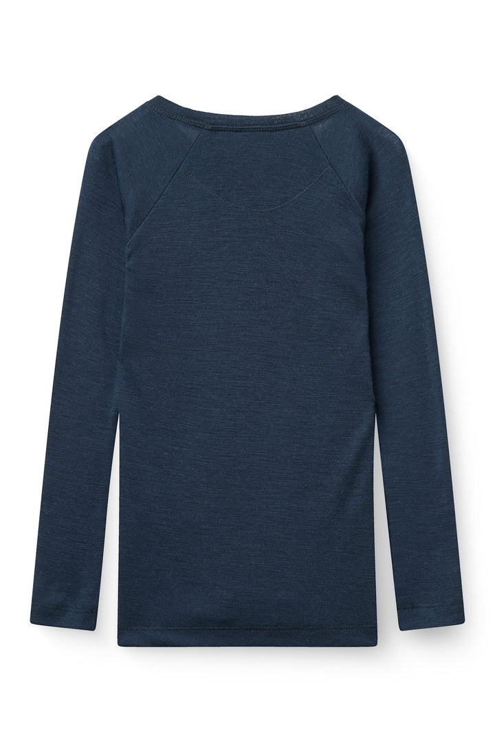 LANGÆRMET T-SHIRT I TYND MERINOULD - NAVY