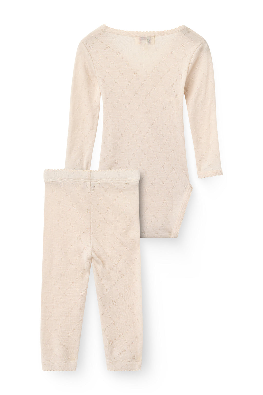 2-Pack LT. Knitted Pointelle Cross-Over Body W. Picot Edge + Pointelle Leggings W Picot Edge - CREAM