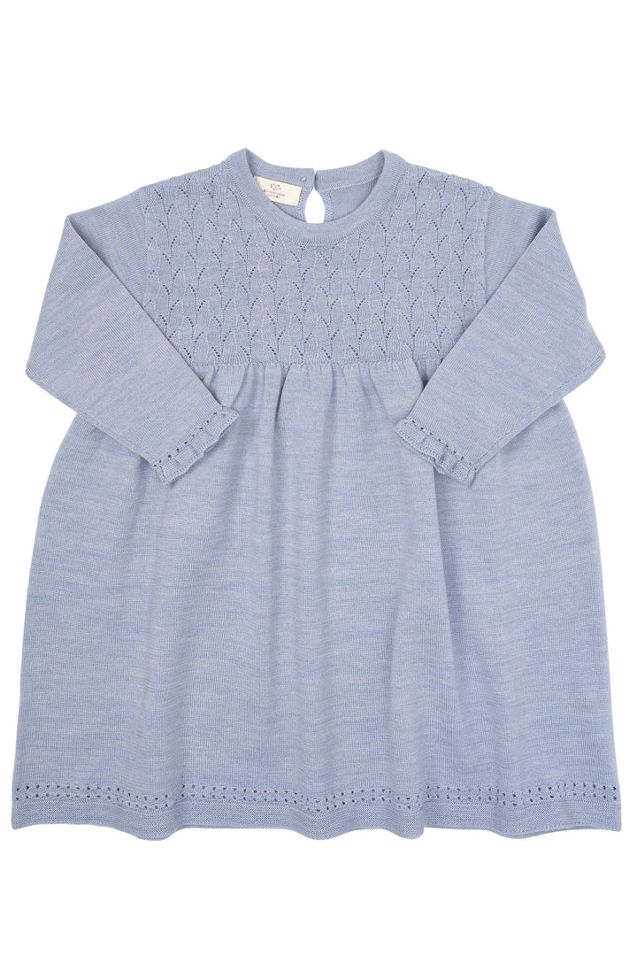 STRIKKET KJOLE M. HULMØNSTER I MERINOULD - DUSTY BLUE