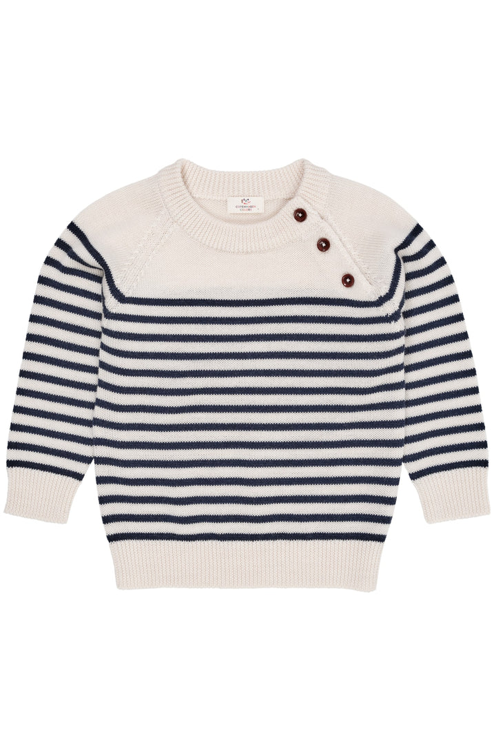 KLASSISK STRIBET PULLOVER I MERINOULD - CREAM/NAVY STRIPE