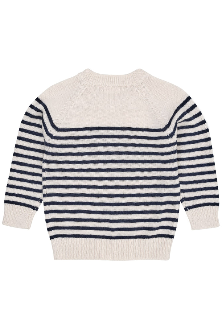 KLASSISK STRIBET PULLOVER I MERINOULD - CREAM/NAVY STRIPE