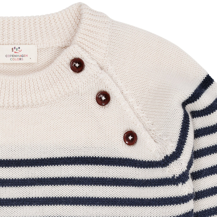 KLASSISK STRIBET PULLOVER I MERINOULD - CREAM/NAVY STRIPE