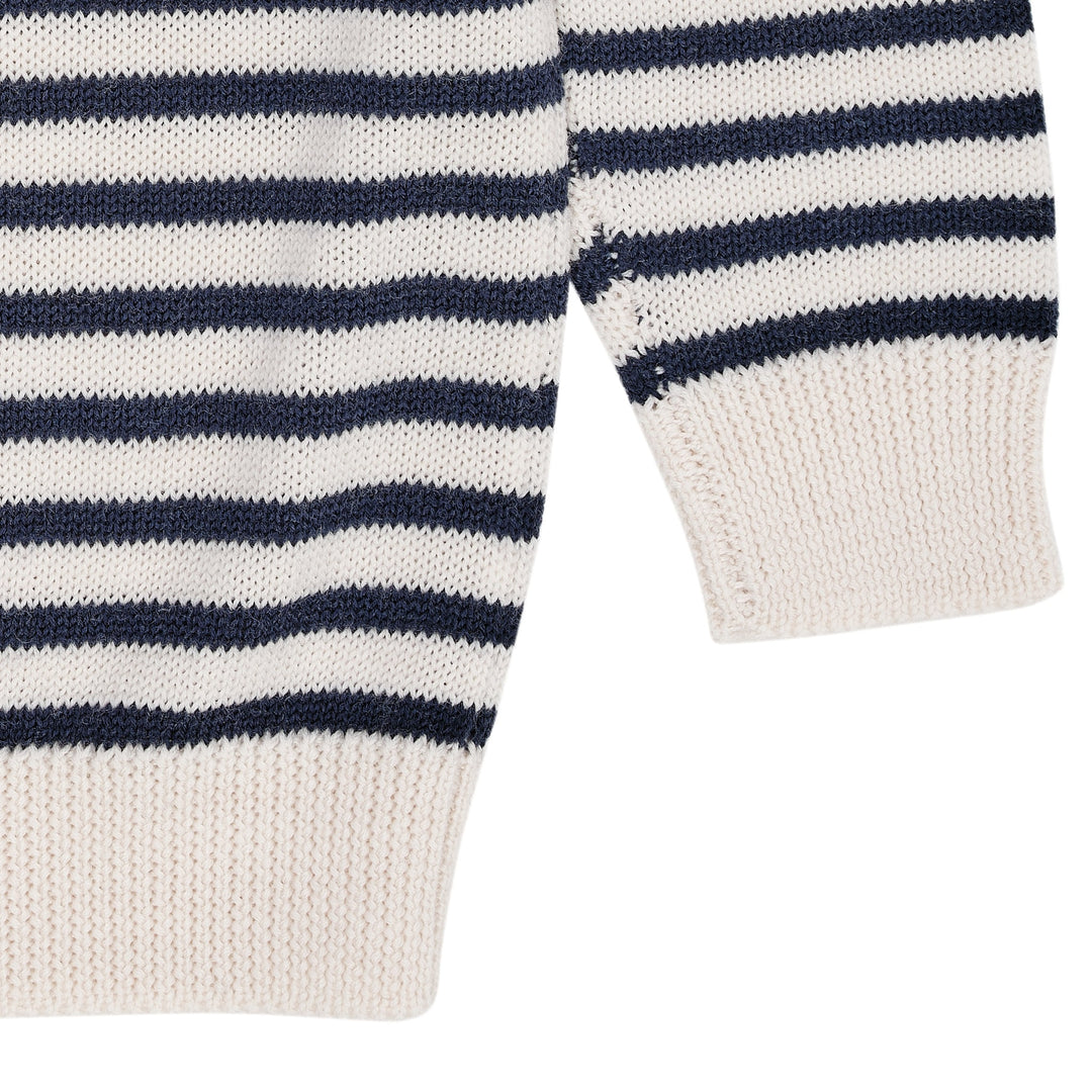 KLASSISK STRIBET PULLOVER I MERINOULD - CREAM/NAVY STRIPE