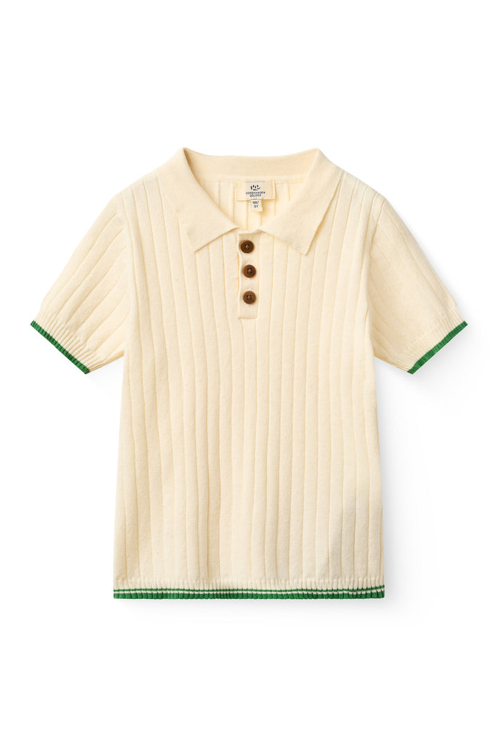 STRIKKET RIB POLO - CREAM/SHARP GREEN COMB.