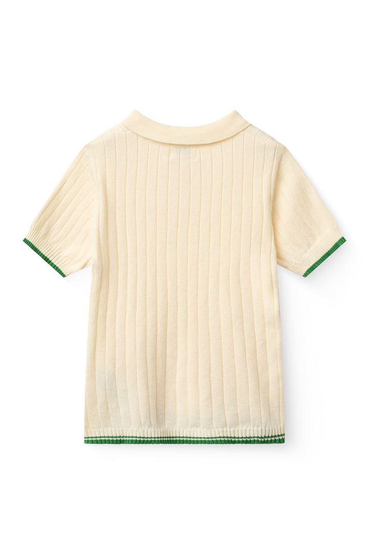 STRIKKET RIB POLO - CREAM/SHARP GREEN COMB.