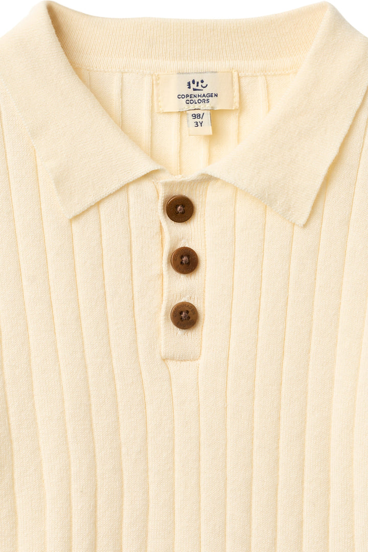 STRIKKET RIB POLO - CREAM/SHARP GREEN COMB.