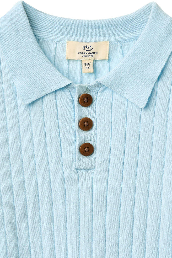 STRIKKET RIB POLO - ICE BLUE/CREAM COMB.