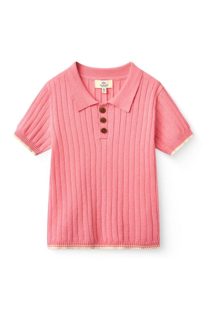 STRIKKET RIB POLO - PINK/CREAM COMB.