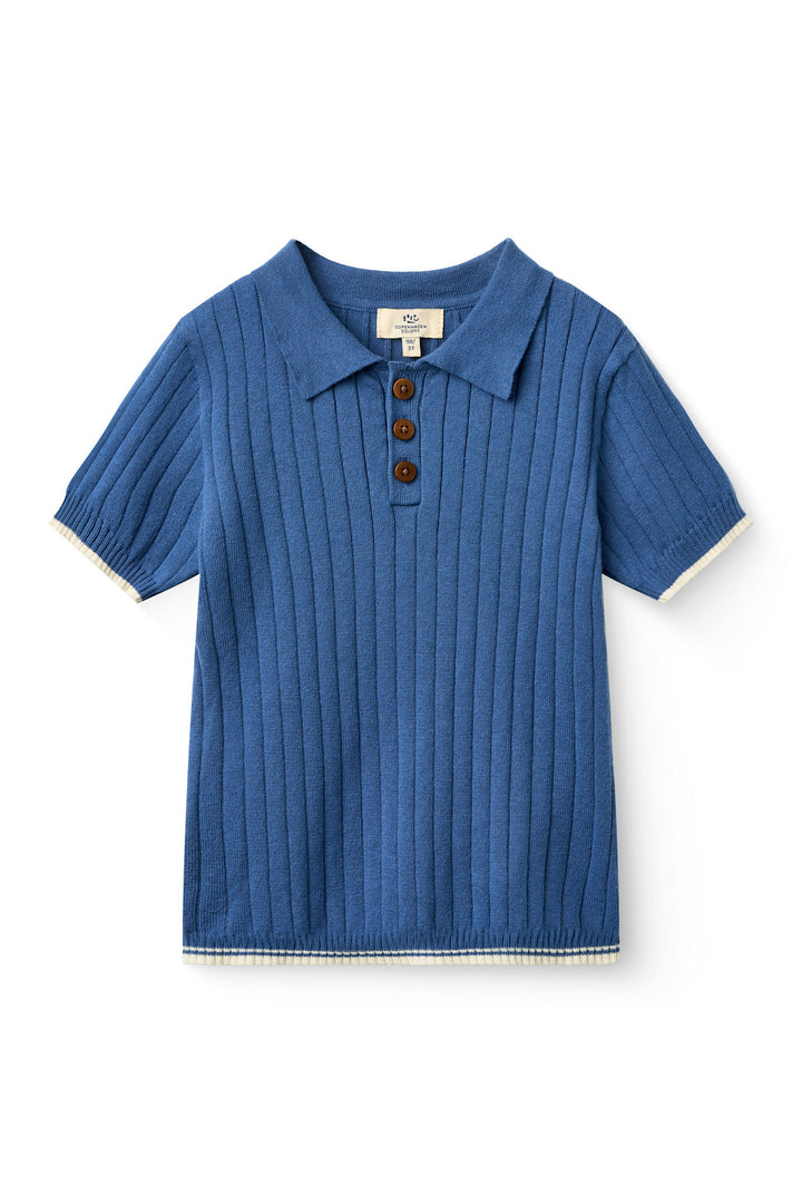 STRIKKET RIB POLO - SHARP BLUE/CREAM COMB.