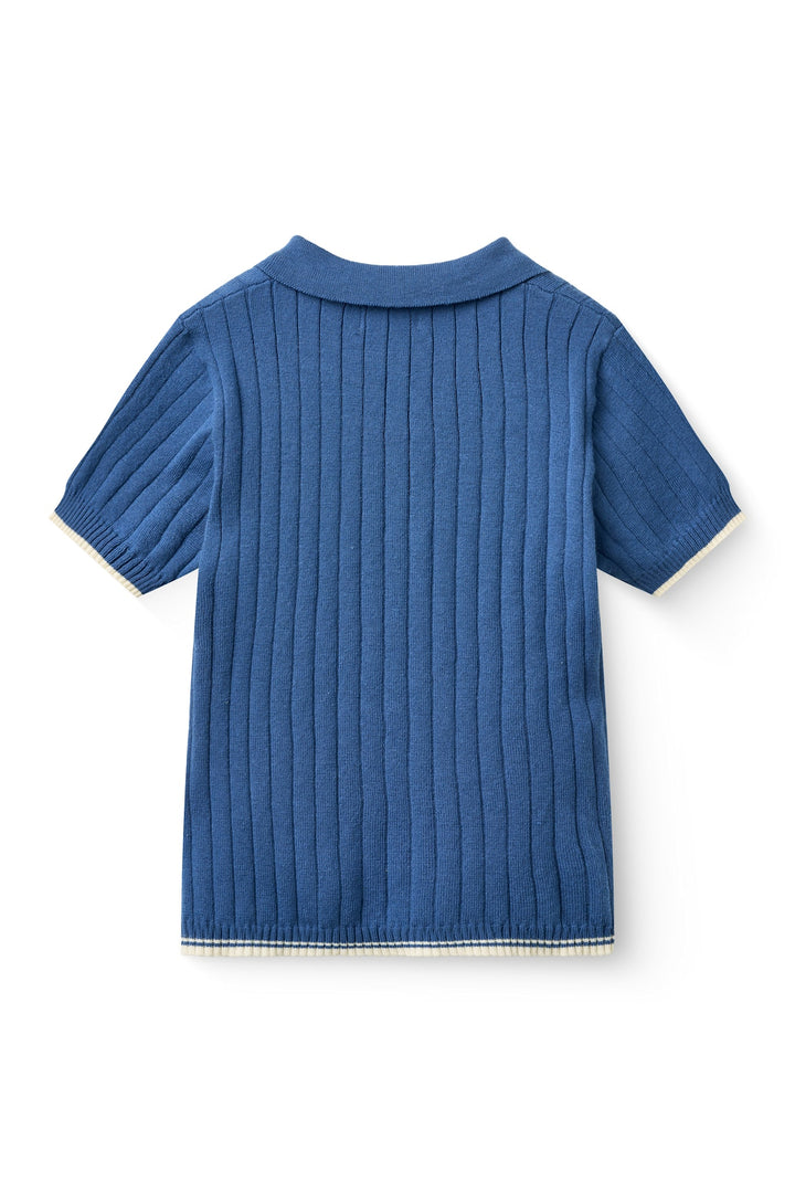 STRIKKET RIB POLO - SHARP BLUE/CREAM COMB.