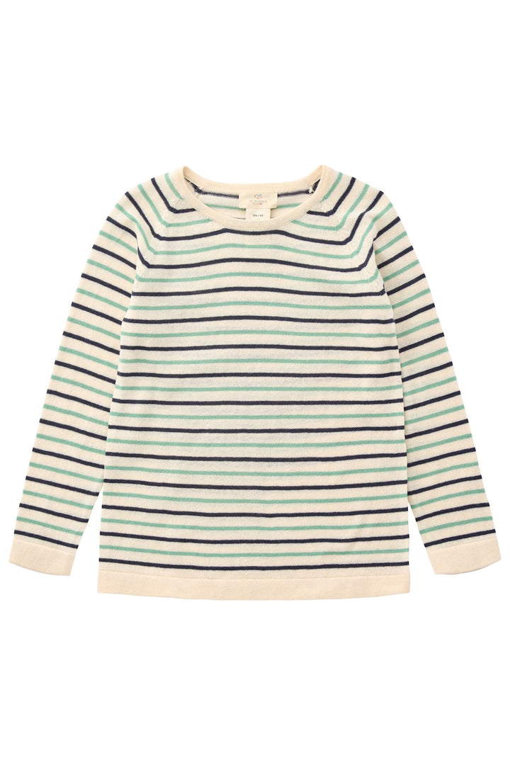 TYNDSTRIKKET BLUSE M. STRIBER - CREAM/NAVY/GREEN COMB.