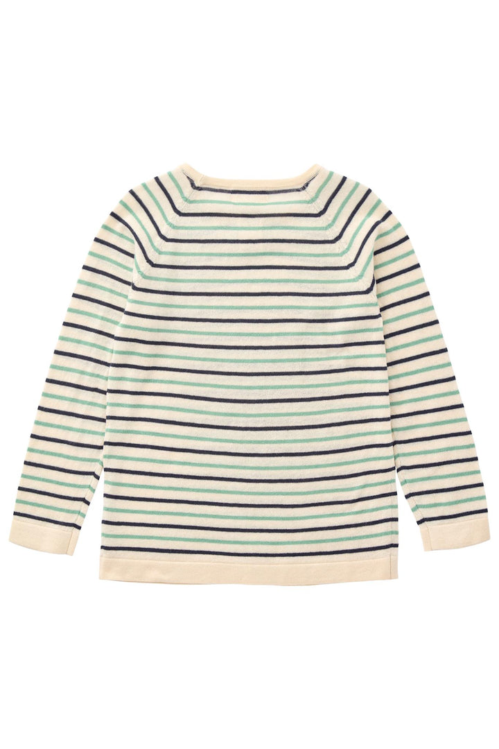 TYNDSTRIKKET BLUSE M. STRIBER - CREAM/NAVY/GREEN COMB.
