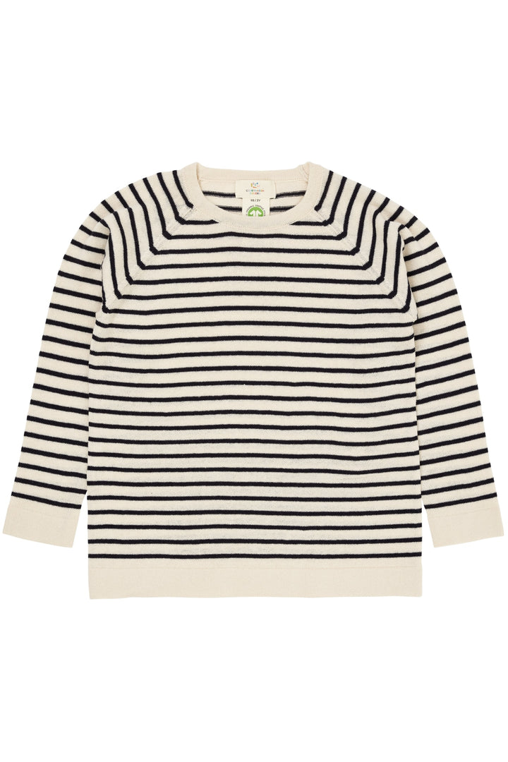 TYNDSTRIKKET BLUSE M. STRIBER - CREAM/NAVY COMB.