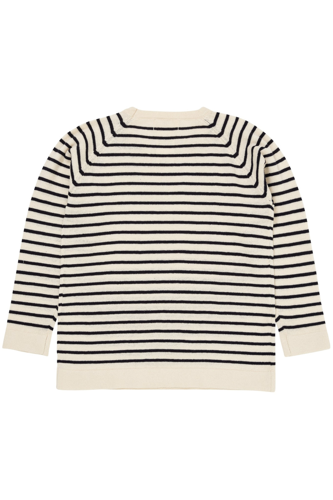 TYNDSTRIKKET BLUSE M. STRIBER - CREAM/NAVY COMB.