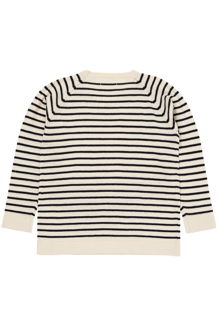 TYNDSTRIKKET BLUSE M. STRIBER - CREAM/NAVY COMB.