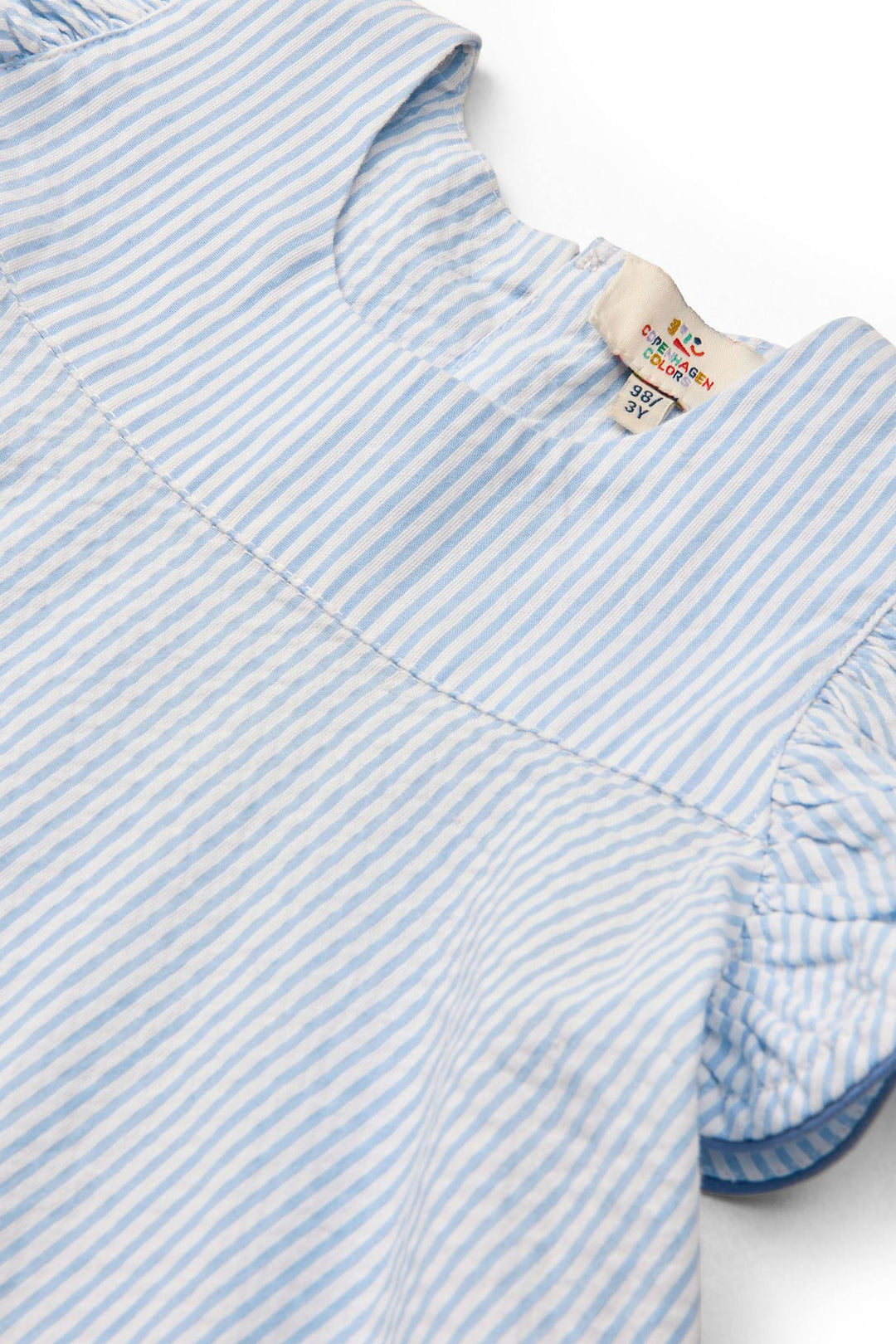 BONDEKJOLE M. KONTRAST KANT - SKY BLUE W CREAM STRIPE W OCEAN BLUE