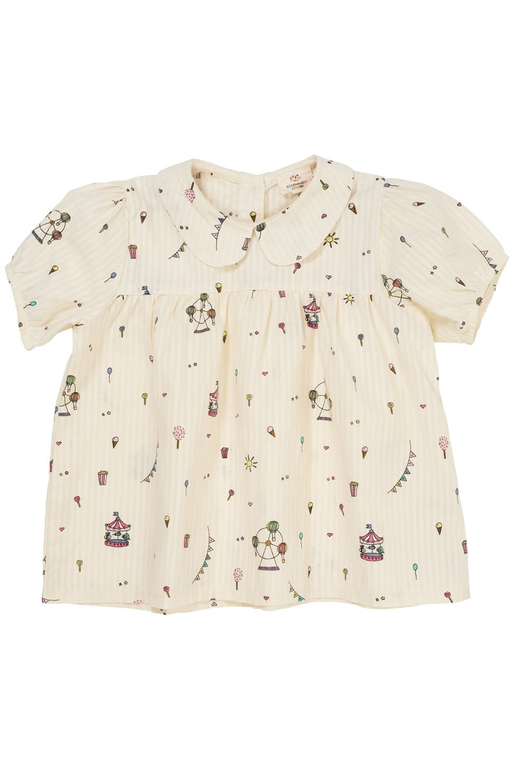 PRINTET BLUSE M. PUFÆRME - CREAM PRINT