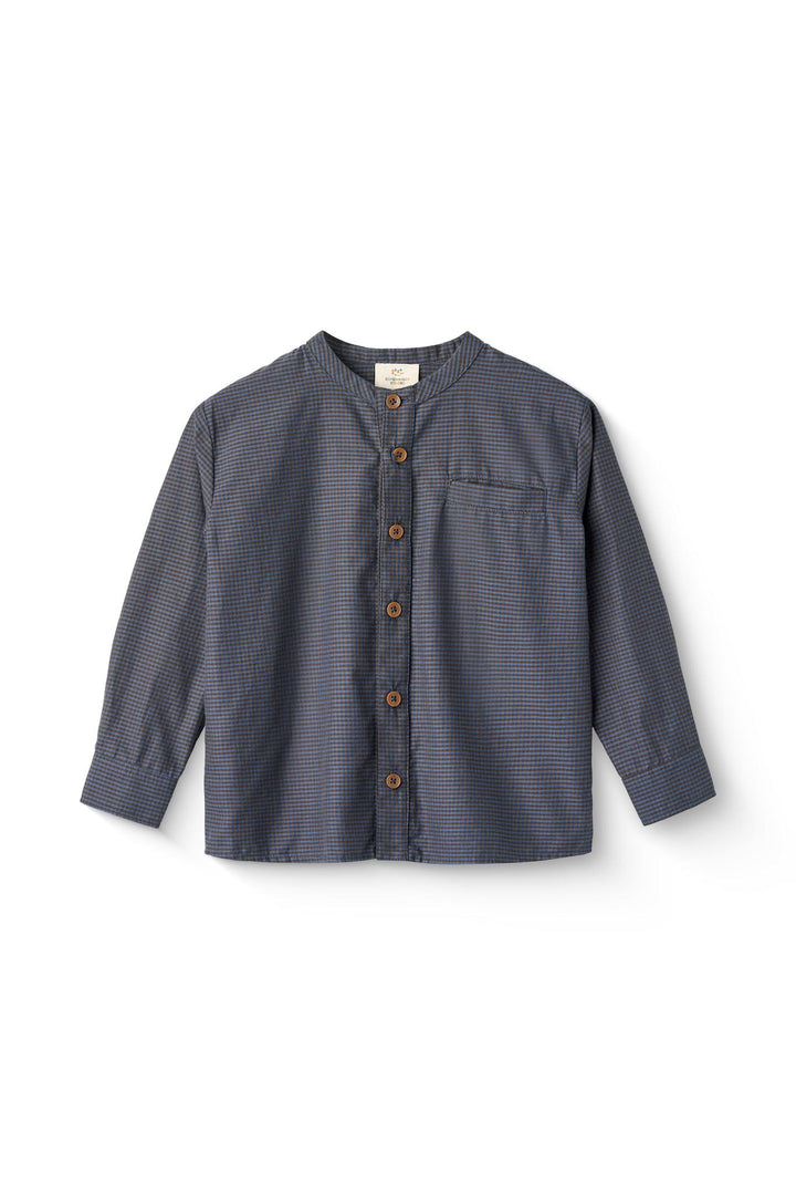 TERNET BLUSE MED KNAPLUKNING - NAVY CHECK COMBI