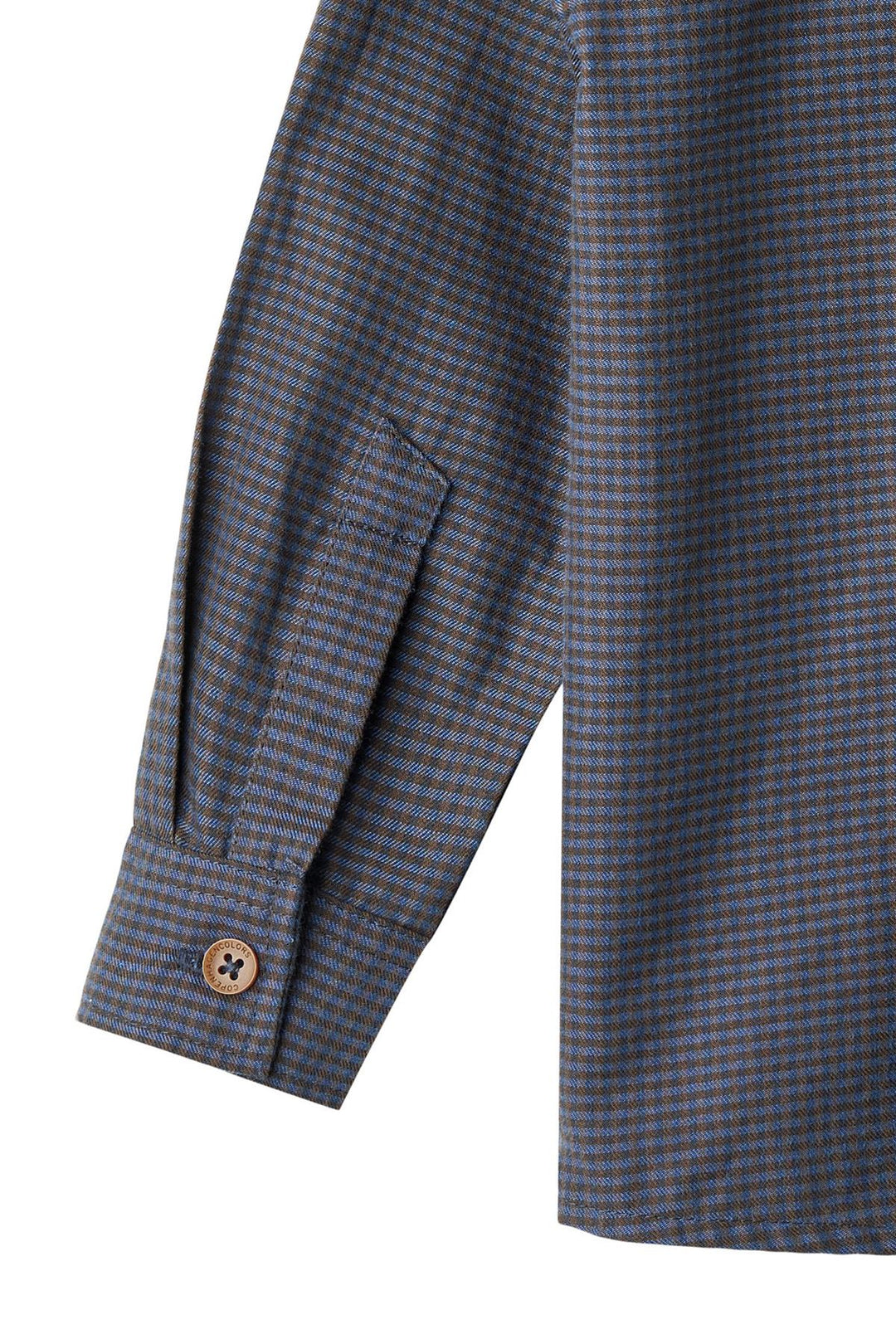 TERNET BLUSE MED KNAPLUKNING - BROWN BLUE CHECK COMB