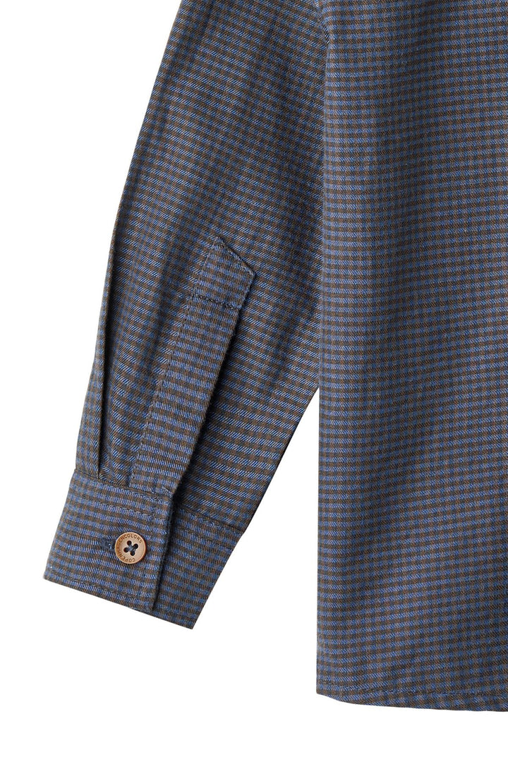 TERNET BLUSE MED KNAPLUKNING - BROWN BLUE CHECK COMB