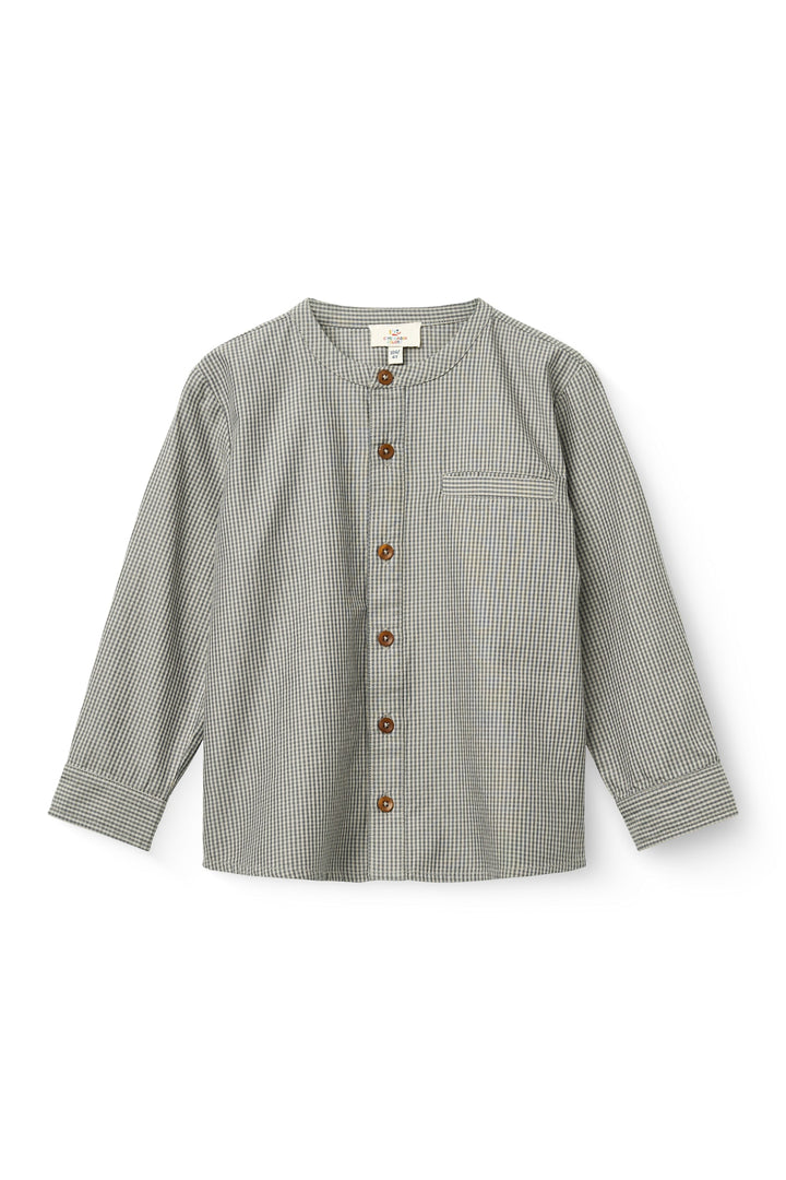 Ternet Bluse Med Knaplukning - GREY CHECK COMB