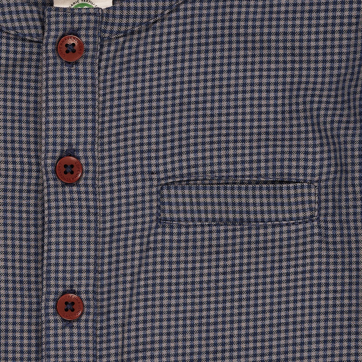 TERNET BLUSE MED KNAPLUKNING - BROWN BLUE CHECK COMB