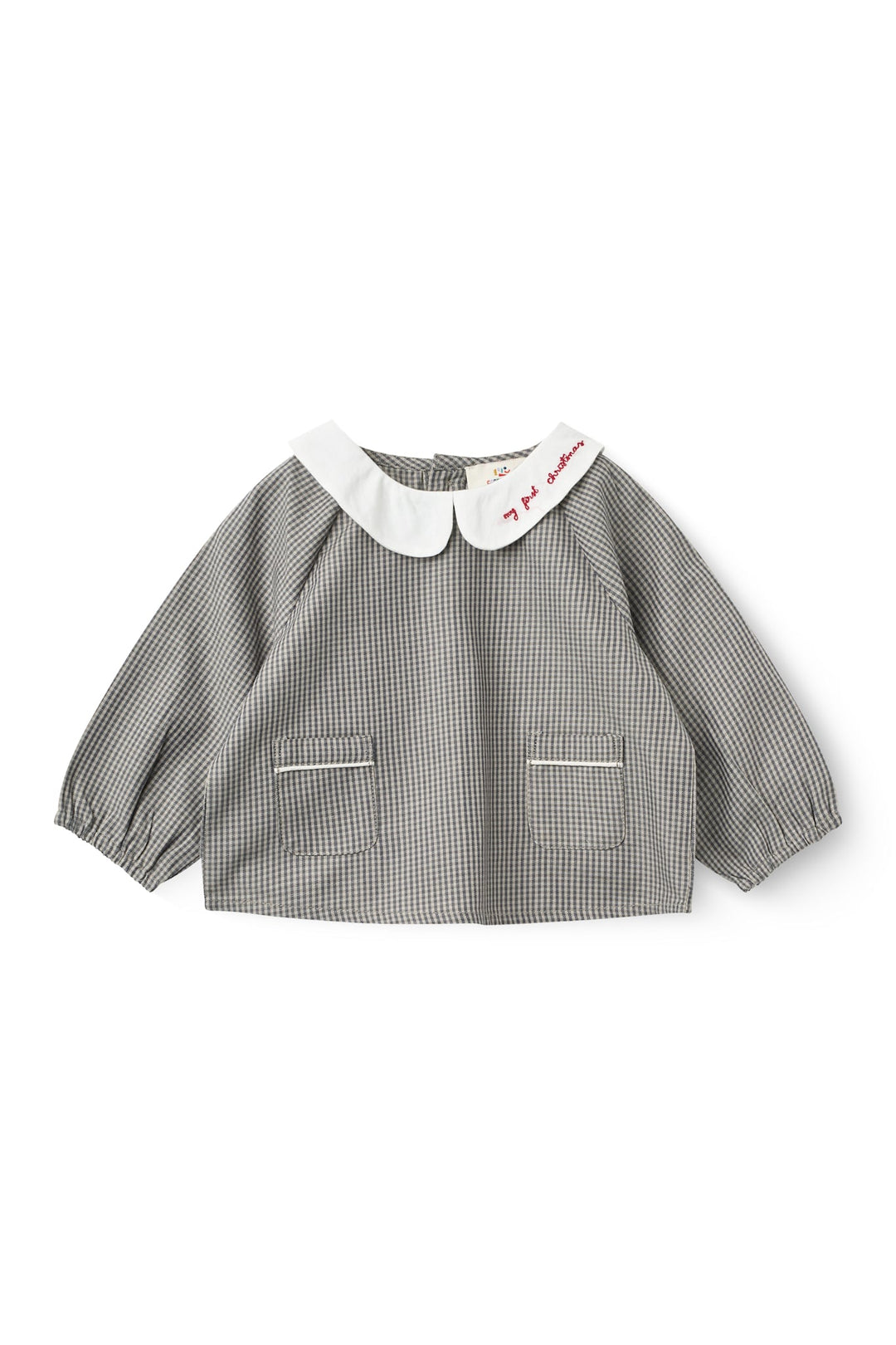 Ternet Broderet Baby Sæt m. Bluse og Bloomers - Grey Check Comb.