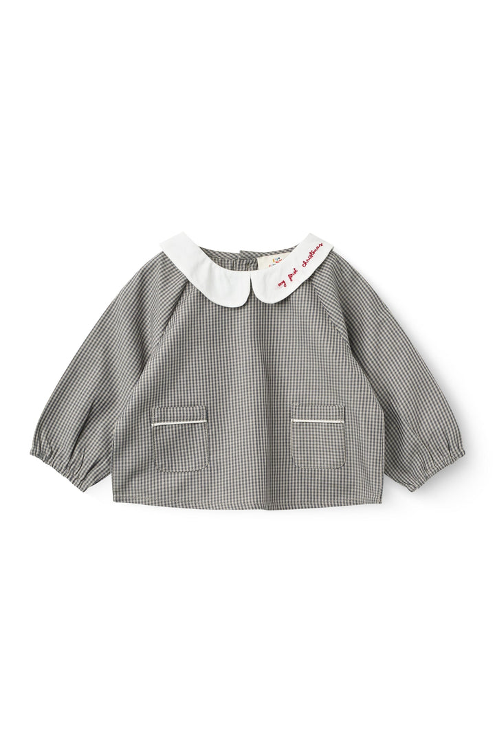 Ternet Broderet Baby Sæt m. Bluse og Bloomers - Grey Check Comb.