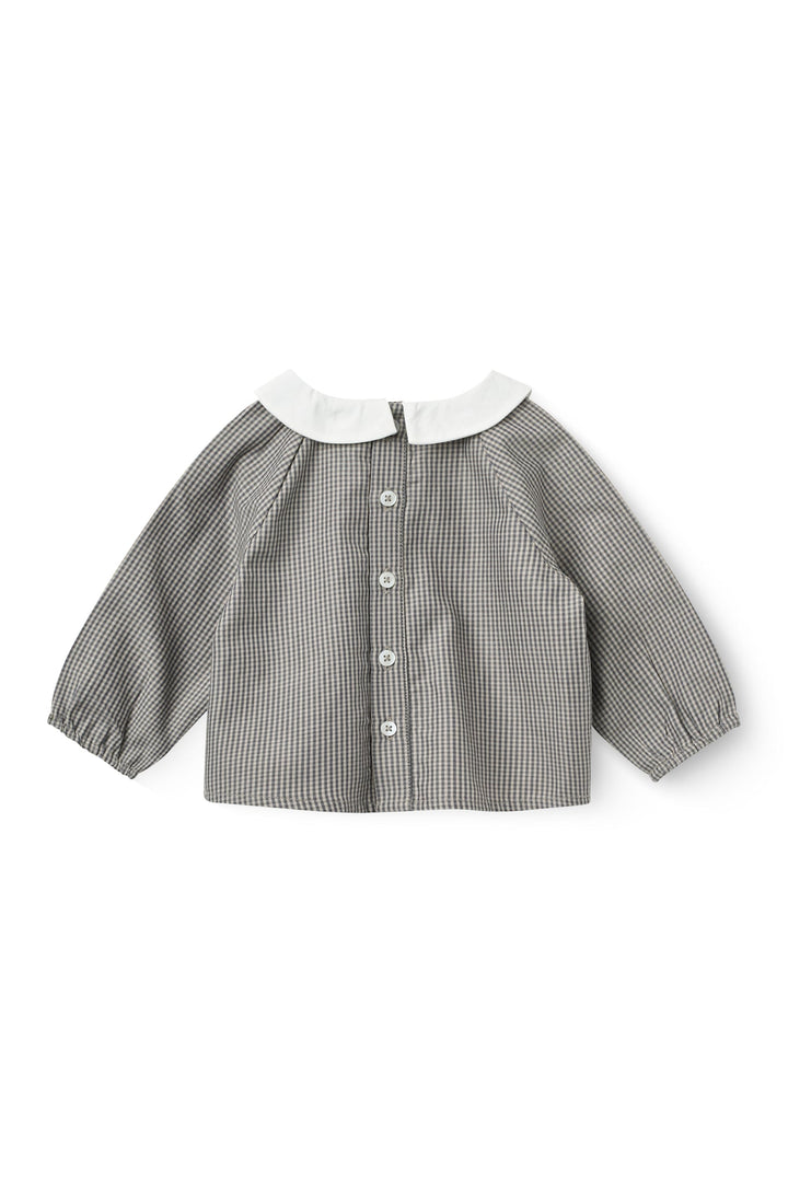 Ternet Broderet Baby Sæt m. Bluse og Bloomers - Grey Check Comb.