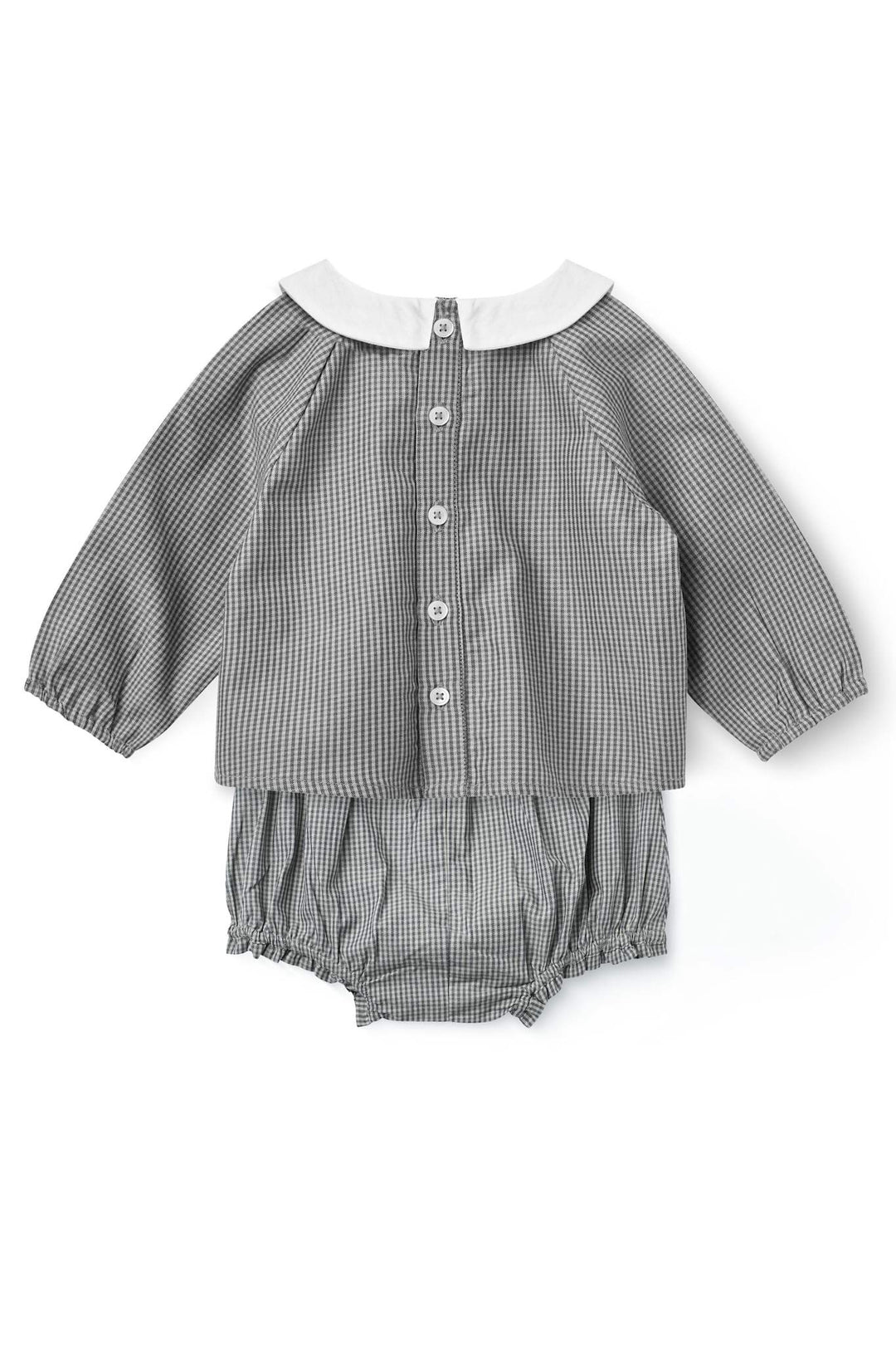 Ternet Broderet Baby Sæt m. Bluse og Bloomers - Grey Check Comb.