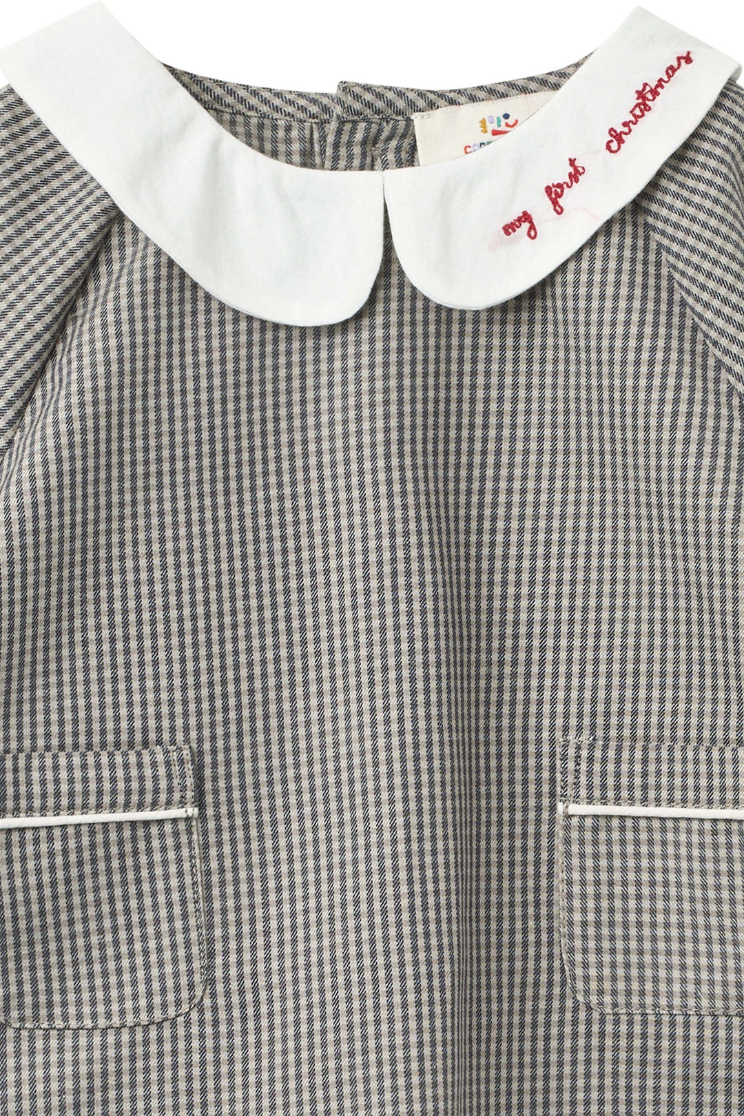 Ternet Broderet Baby Sæt m. Bluse og Bloomers - Grey Check Comb.