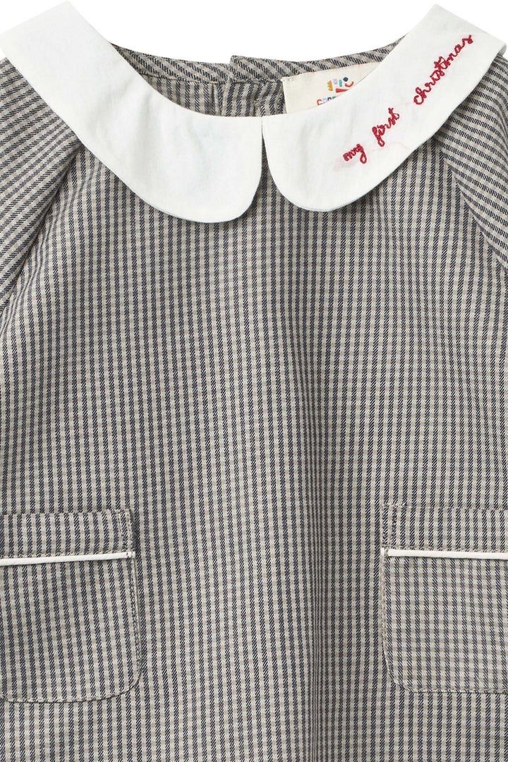 Ternet Broderet Baby Sæt m. Bluse og Bloomers - Grey Check Comb.
