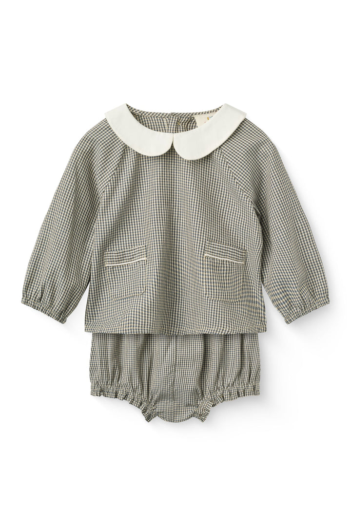 Ternet Baby Sæt m. Bluse og Bloomer - Brown/Sky Check Comb.