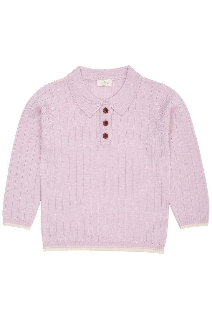MERINO POLO BLUSE - LAVENDER/CREAM