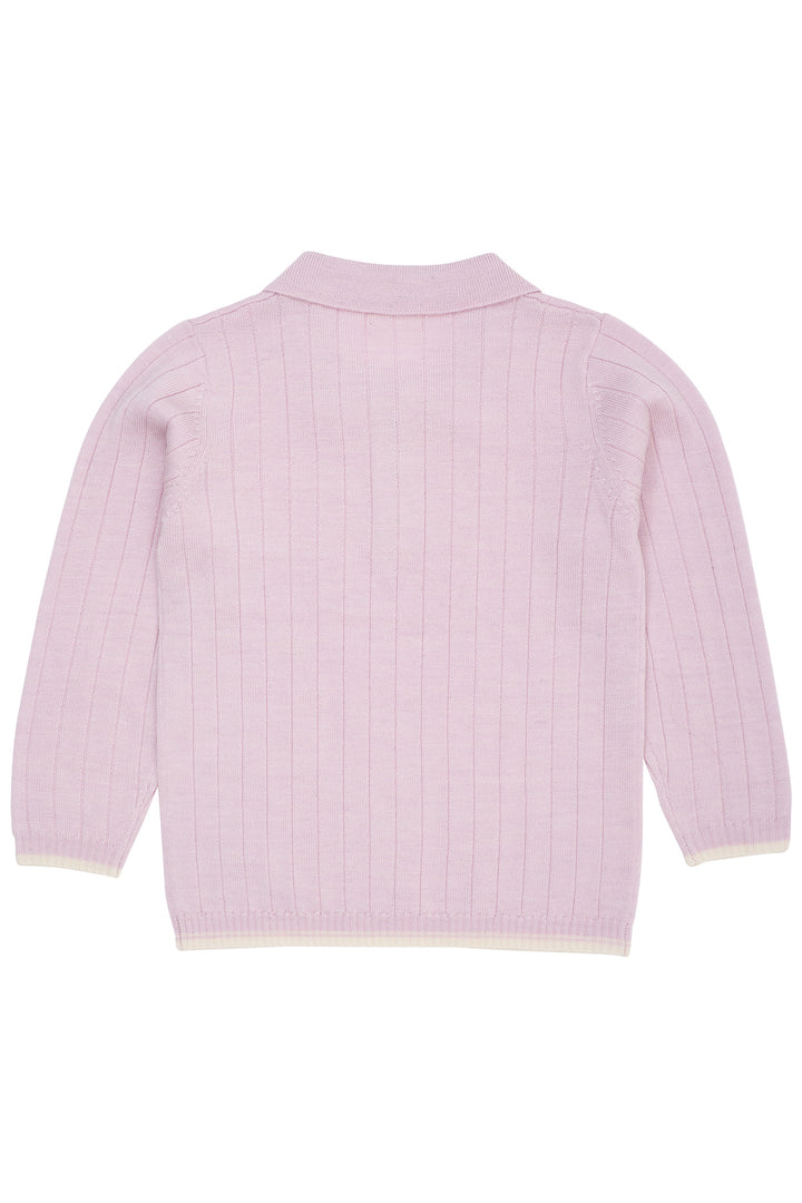 MERINO POLO BLUSE - LAVENDER/CREAM