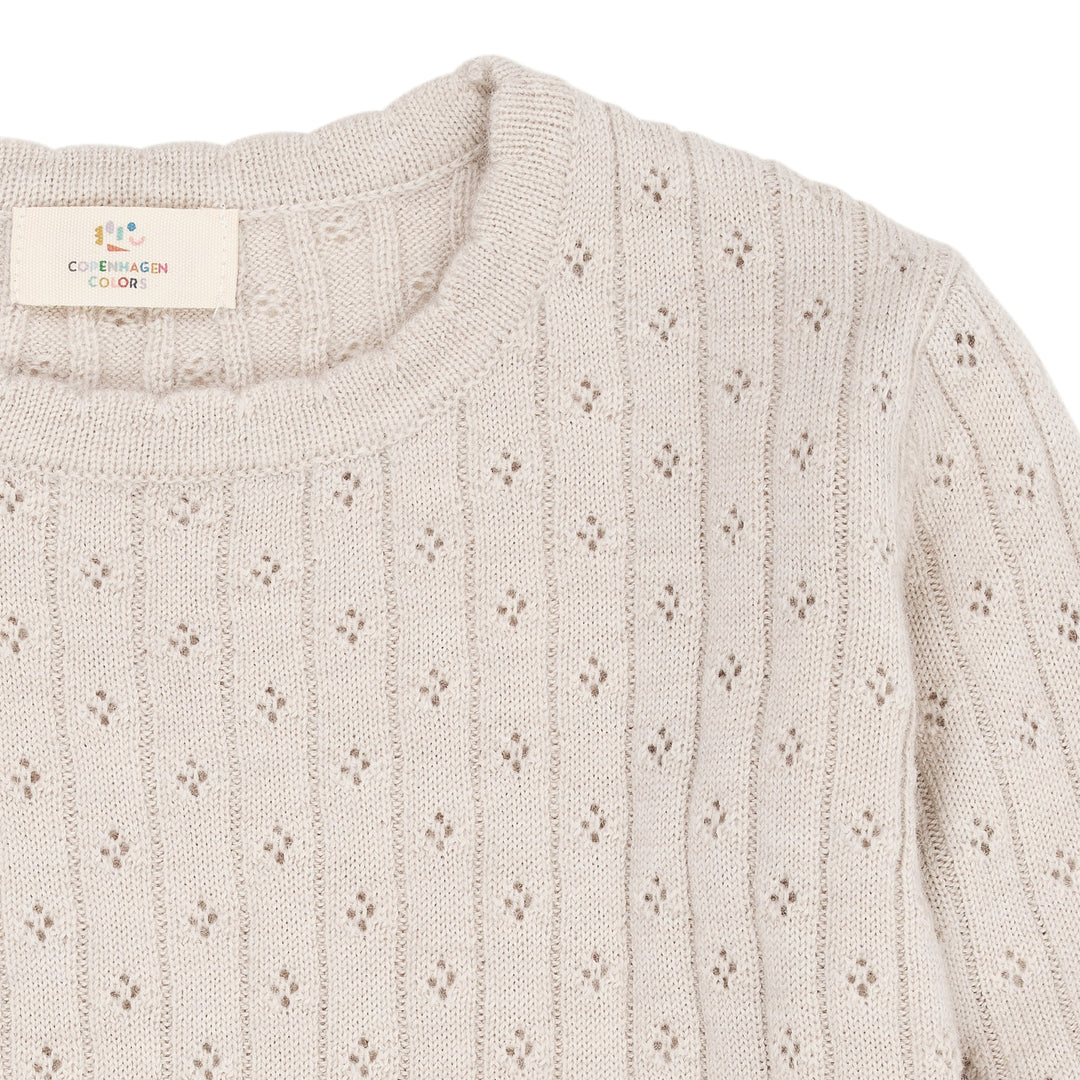 POINTELLE BLUSE I MERINOULD - PALE CREAM MELANGE