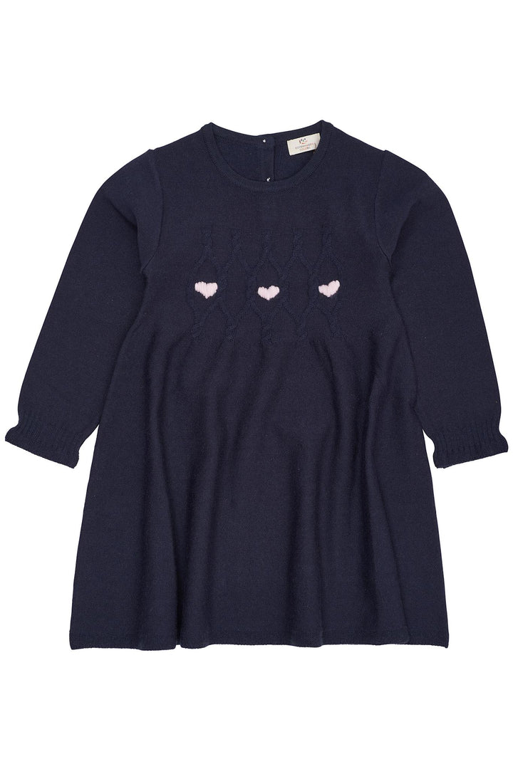 KJOLE MED HJERTE BRODERI I MERINOULD - NAVY W. BUBBELGUM HEART
