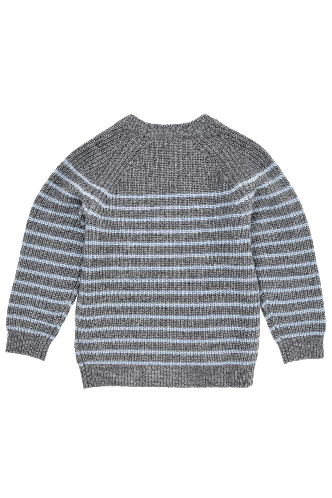 Cashmere Classic Rib Pullover - GREY MEL/DUSTY BLUE STRIPE