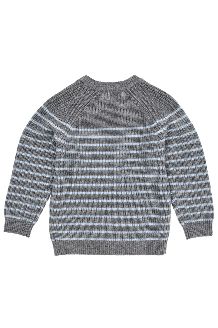 Cashmere Classic Rib Pullover - GREY MEL/DUSTY BLUE STRIPE