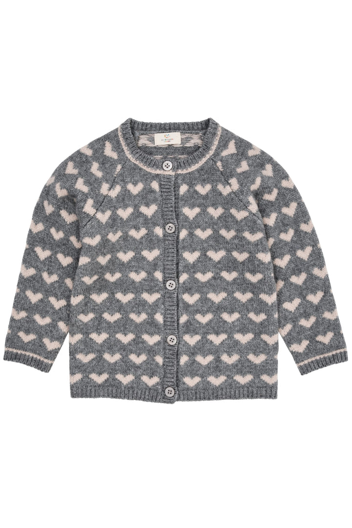Cashmere Cardigan m. Hjerte - Grey Mel./Taupe Comb.