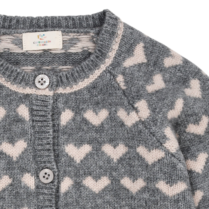 Cashmere Cardigan m. Hjerte - Grey Mel./Taupe Comb.