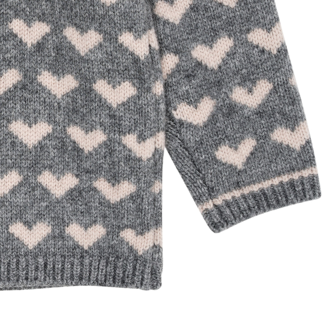 Cashmere Cardigan m. Hjerte - Grey Mel./Taupe Comb.