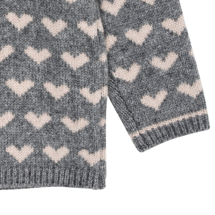 Cashmere Cardigan m. Hjerte - Grey Mel./Taupe Comb.