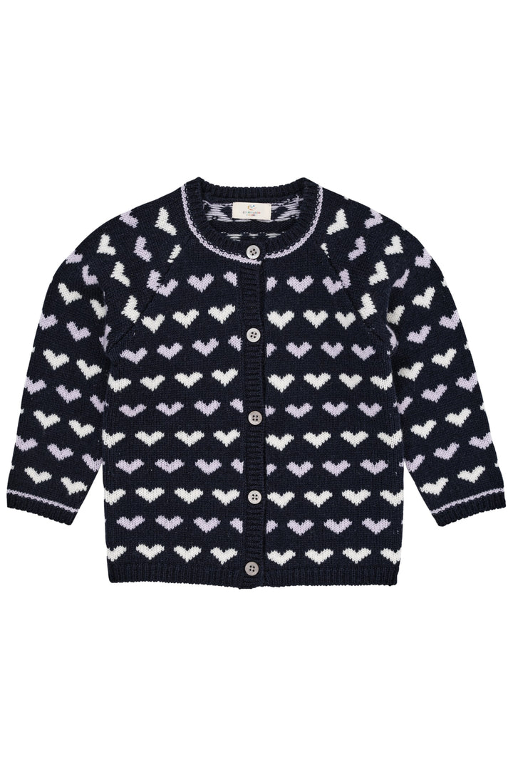 Cashmere Cardigan m. Hjerte - Navy/Lavender Comb