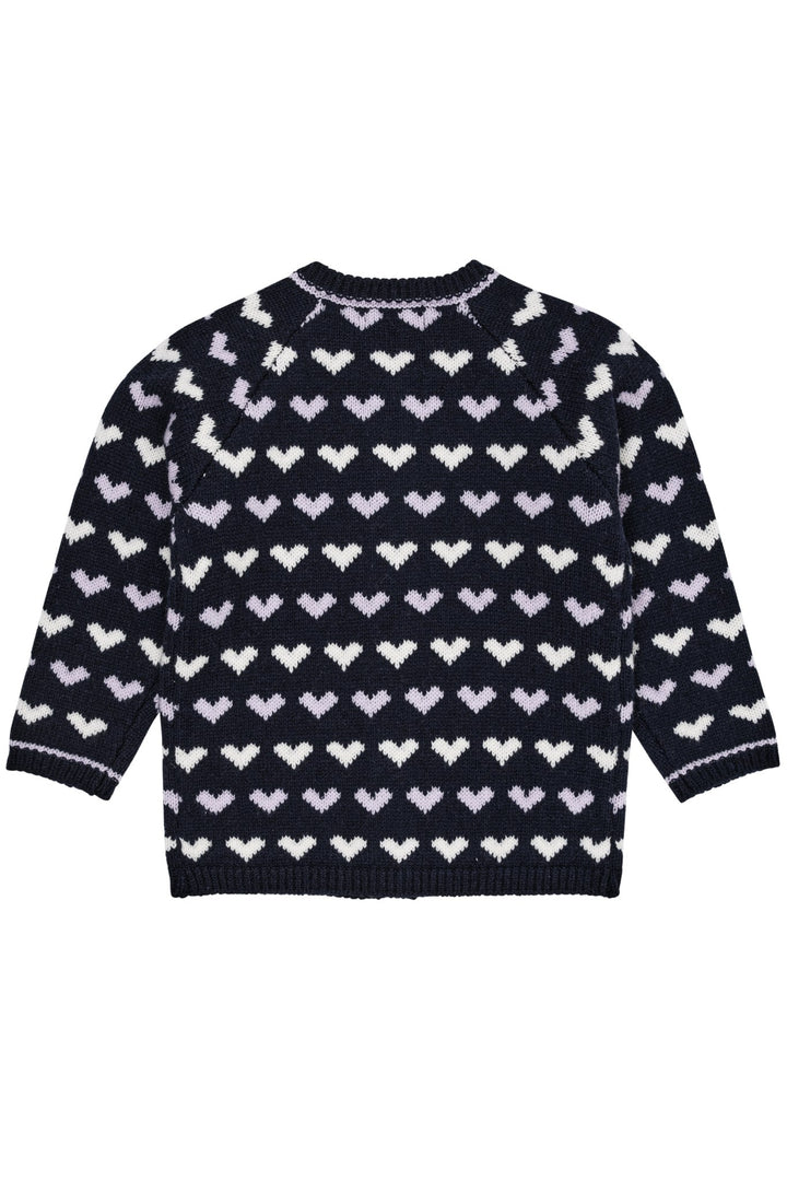 Cashmere Cardigan m. Hjerte - Navy/Lavender Comb