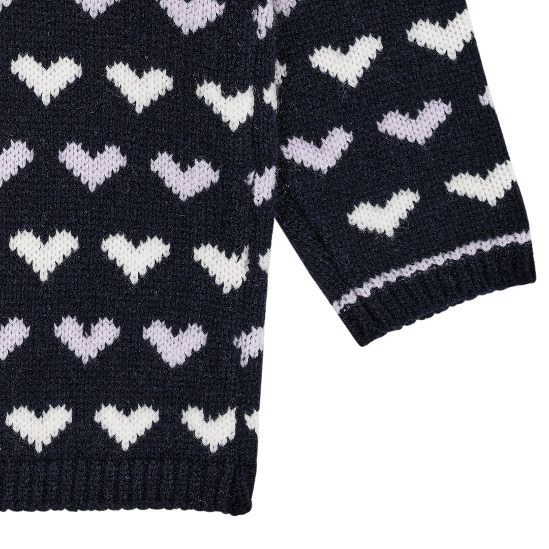 Cashmere Cardigan m. Hjerte - Navy/Lavender Comb