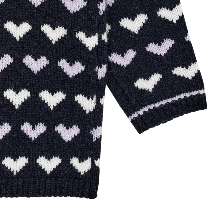 Cashmere Cardigan m. Hjerte - Navy/Lavender Comb
